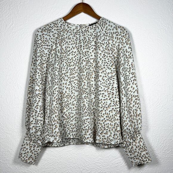 Express Tops - Express Leopard Animal Print Women's XS Black Tan Button Sleeve Cuff Flowy Top
